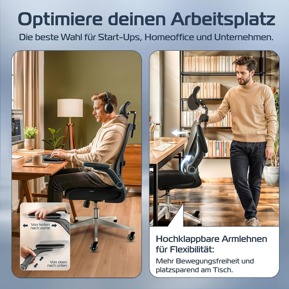 Ergonomischer Bürostuhl SmartSeat mit Kopfstütze Armlehnen Lendenstütze Mesh und 150 kg Belastbarkeit