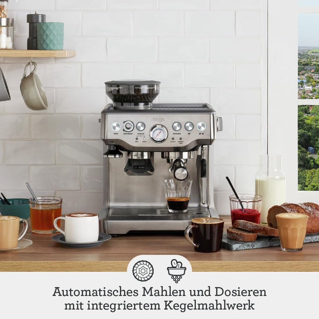 Espresso Siebträgermaschine mit integrierter Mühle und manuellem Milchaufschäumer Barista Express SES875BSS2EEU1A Edelstahl