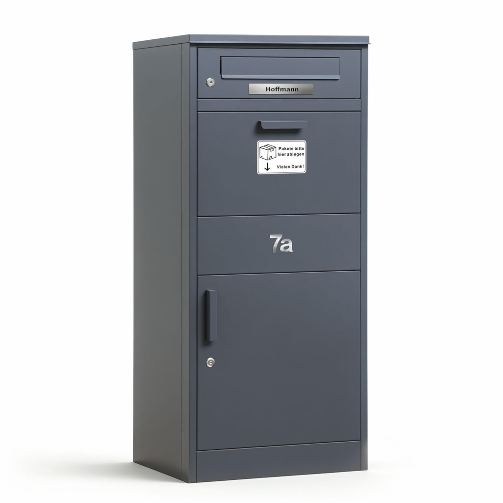 Paketbriefkasten mit Paketfach 85 l 112 x 50 x 39 cm verzinkter Stahl abschließbar freistehend mit 4 Schlüsseln Anthrazit