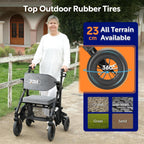 2-in-1 Rollator und Transportstuhl V-RL-Z51-E-BK faltbar aus Aluminium mit Sitz und Outdoor-Reifen bis 136 kg