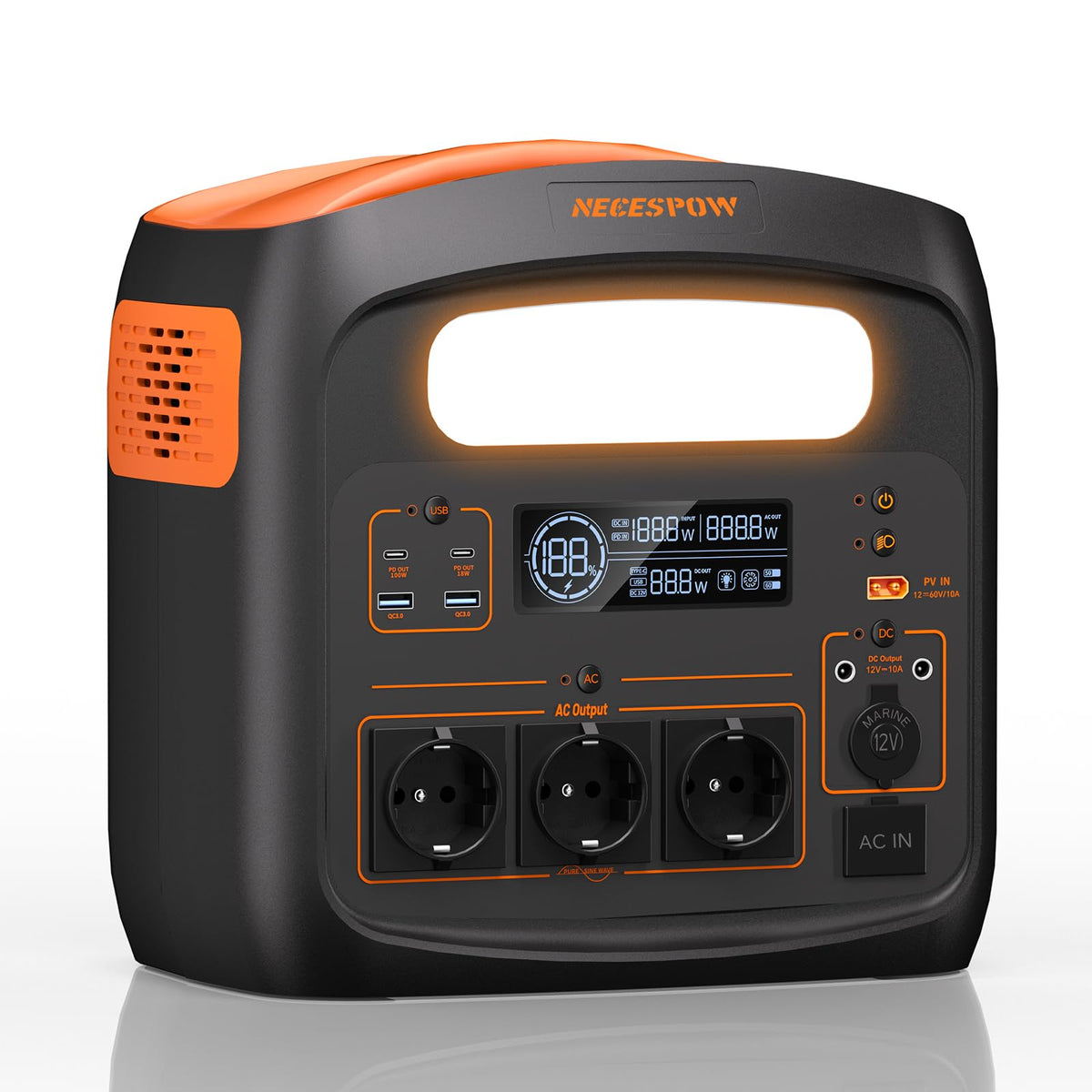 N1200P Tragbare Powerstation 1024Wh 1800W LiFePO4 Solargenerator 3x AC USB-C PD 100W