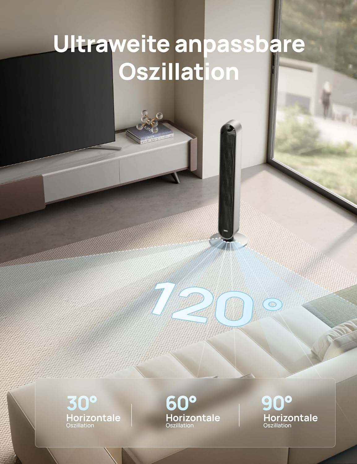 Turmventilator DR-HTF004S 108 cm mit 120° Oszillation 12 Geschwindigkeiten 25 dB WLAN App Steuerung und Timer