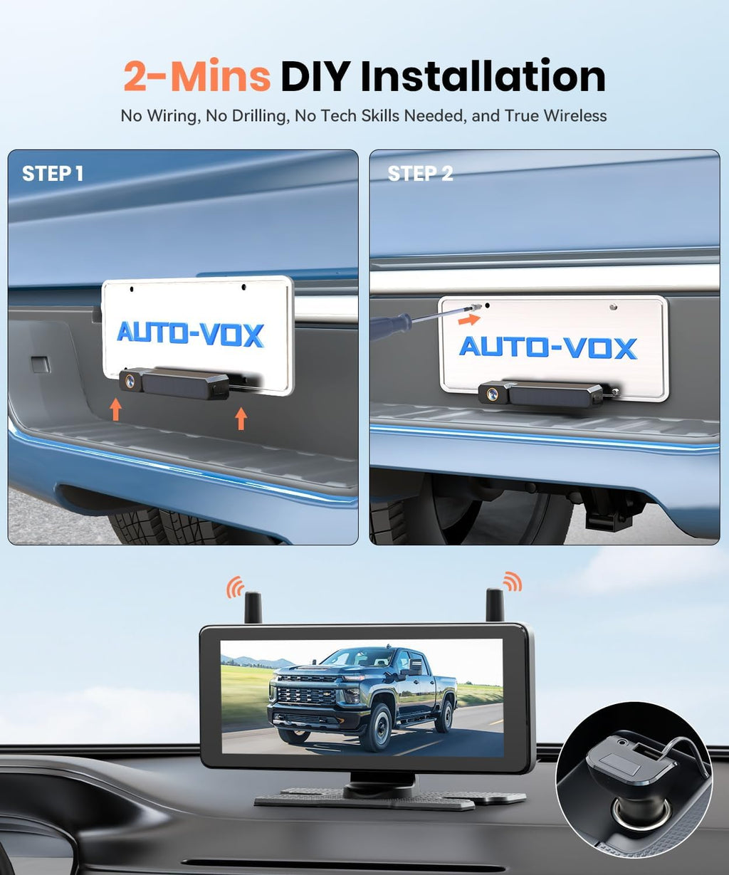 Kabelloses Rückfahrkamera System 7,2 Zoll 1080p HD solarbetrieben IP69K für Auto LKW Wohnmobil und Anhänger