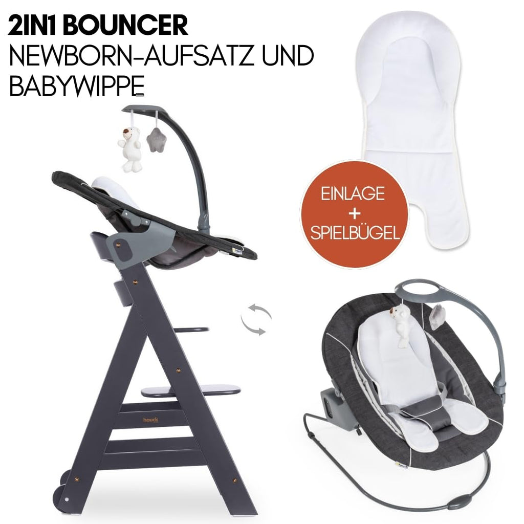 Babyhochstuhl Beta+ Newborn Set Deluxe mit Bouncer Essbrett und Sitzpolster aus Buchenholz bis 90 kg