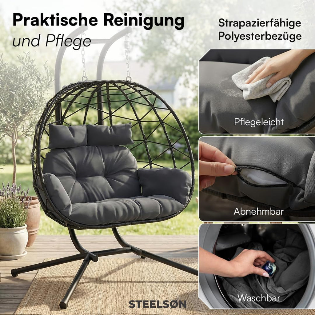 Hängesessel für 2 Personen P-SS-0063-18-01 XXL Hängestuhl mit Gestell und Sitzpolster höhenverstellbar faltbar bis 220 kg