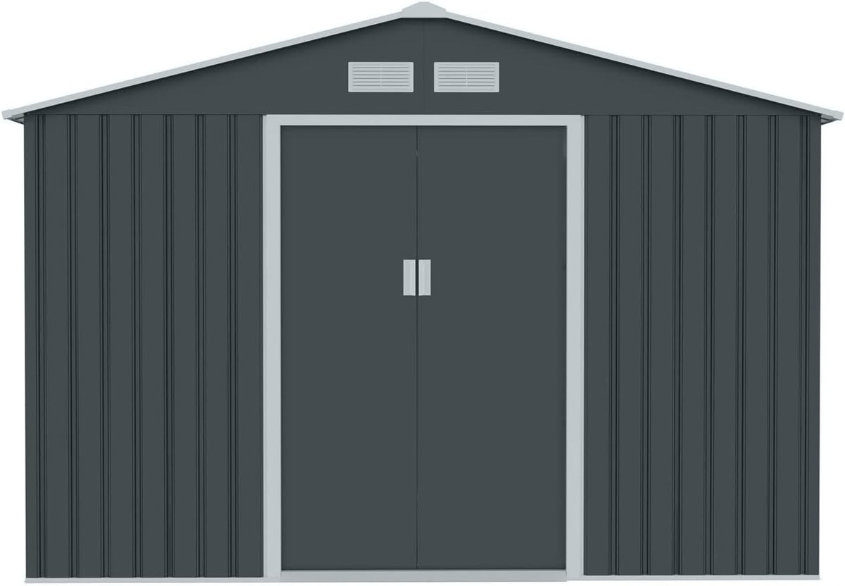 Metall Gerätehaus S200 XXL 277x191x192 cm Gartenhaus Geräteschuppen Satteldach Anthrazit Outdoor