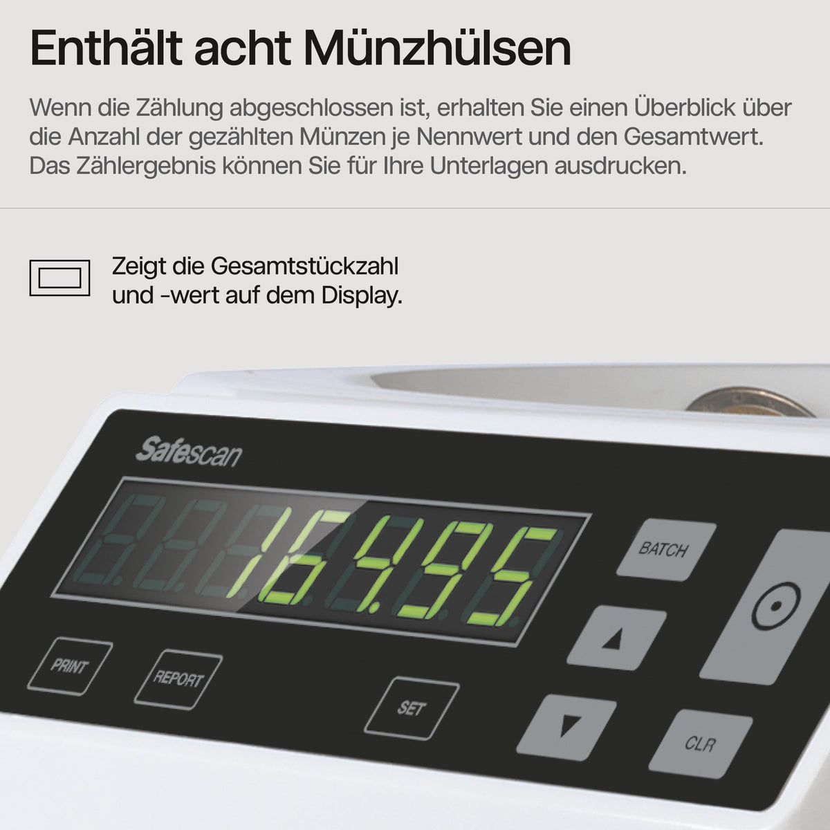 Euro Münzzähler und Münzsortierer 1250 zum Zählen und Sortieren gemischter Euro Münzen nach Stückelung mit Wertanzeige