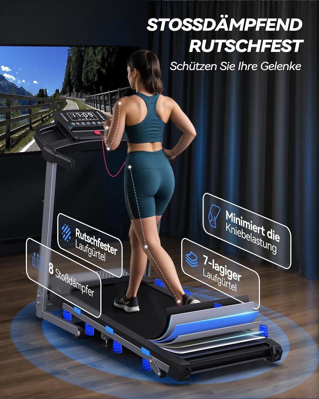 Klappbares Laufband TM015 mit Steigung 12 km/h 3,5 PS LED Display Bluetooth App Steuerung 12 Trainingsprogramme