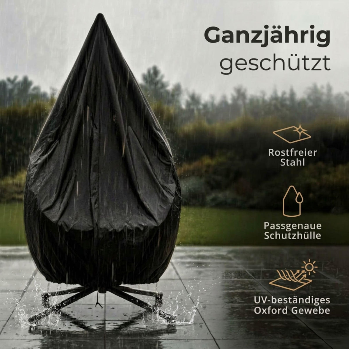Hängesessel mit Gestell 102 x 95 cm bis 150 kg mit Wendebezug und Abdeckplane für Outdoor & Indoor