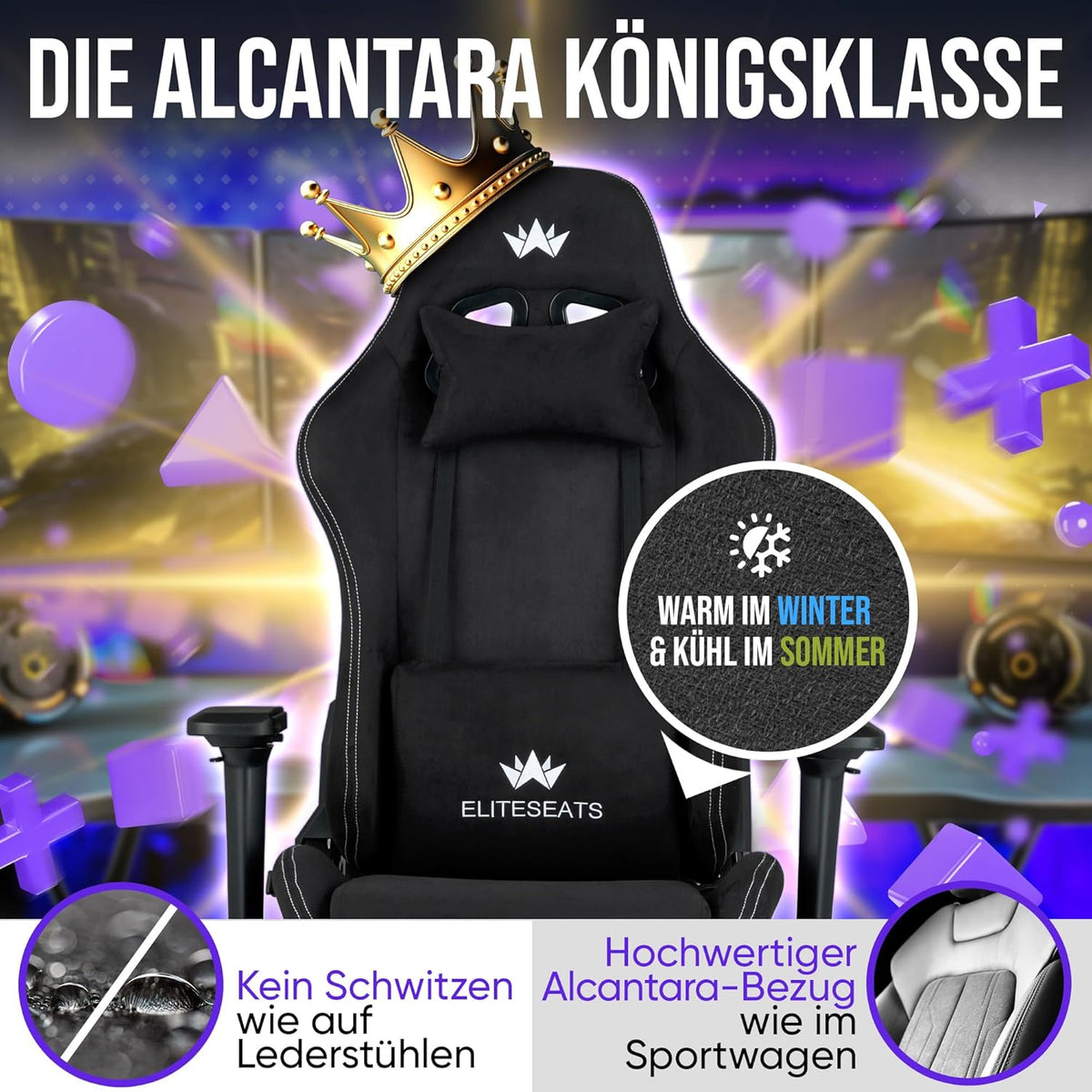 Gamingstuhl aus Stoff mit Fußstütze 4D Armlehnen Memory Foam Kissen und 150 kg Belastbarkeit