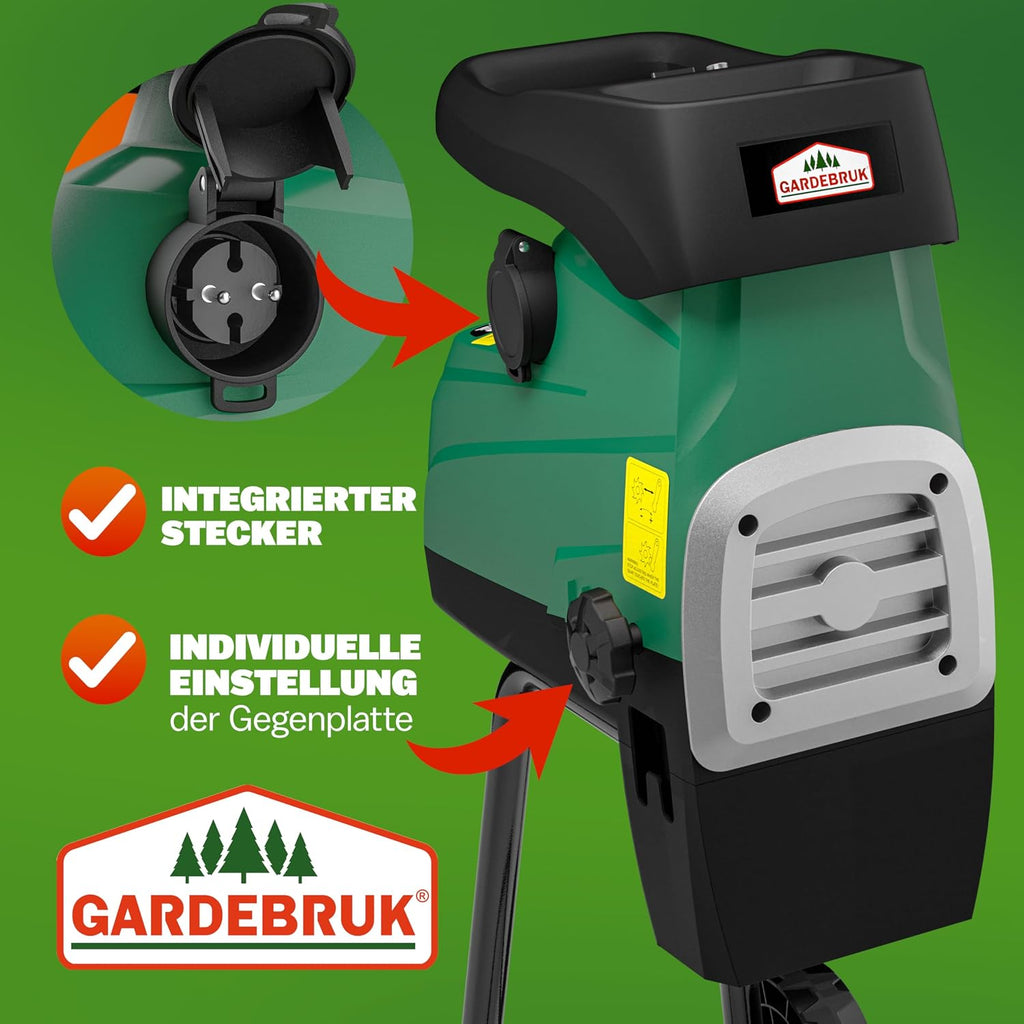 Elektrischer Walzenhäcksler DBHC002 3100 W bis 44 mm Aststärke mit 2 x 60 L Auffangbeuteln