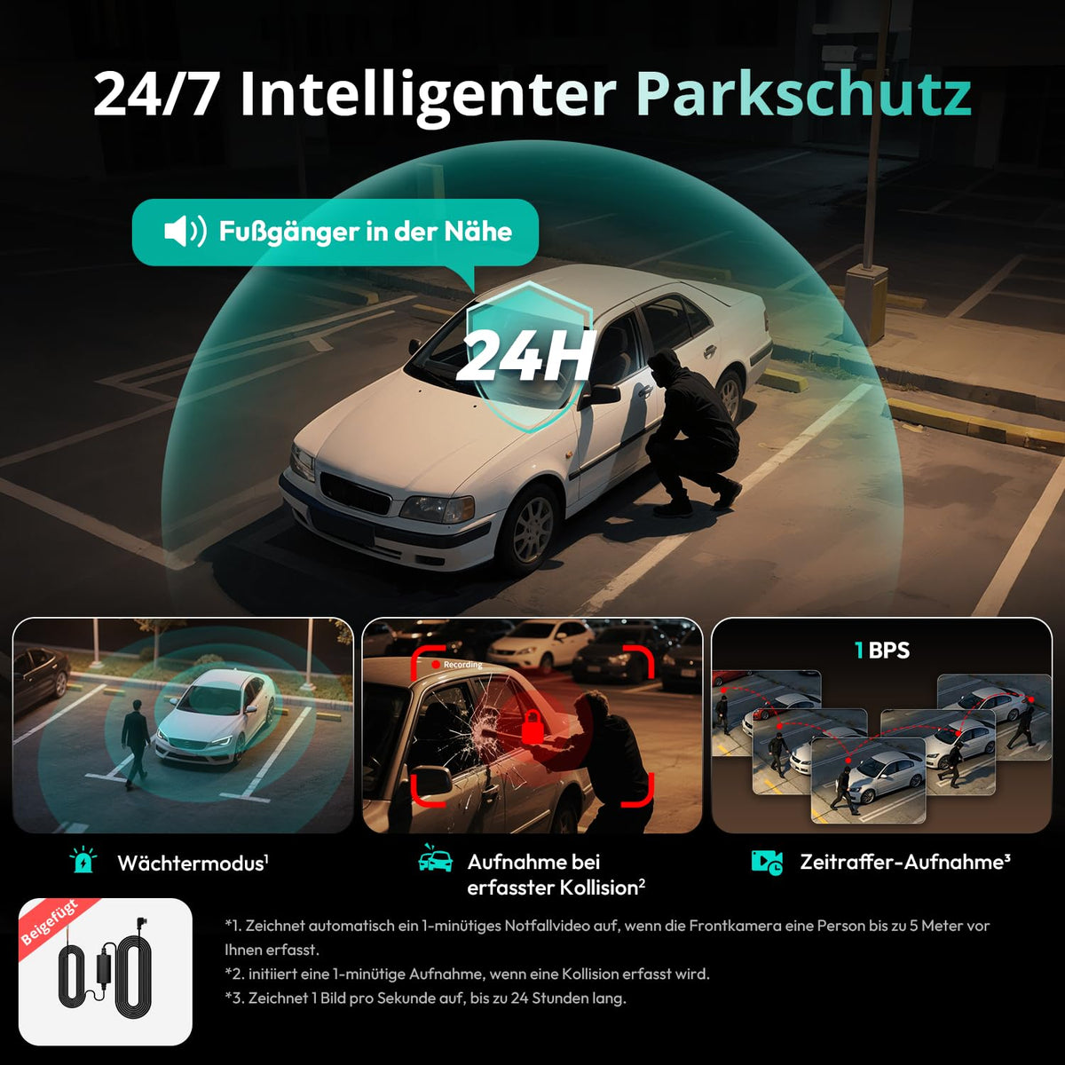 4 Kanal Dashcam G980H 3K vorne und 1080P hinten 560° 5,8GHz WLAN GPS 24h Parkmodus Nachtsicht 128GB SD-Karte Hardwire-Kit