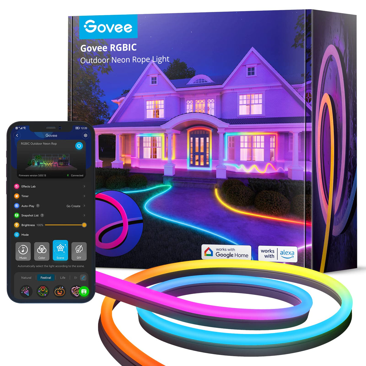 Outdoor Neon LED Streifen 10 m RGBIC IP67 App Steuerung WLAN Bluetooth 64+ Szenenmodi Musik Sync Alexa Google Assistant