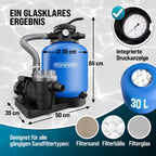 Sandfilteranlage Poolfilter 13200 l/h SF110K 600W 30L 7-Wege-Ventil bis 58000L Pool Ø32-38mm