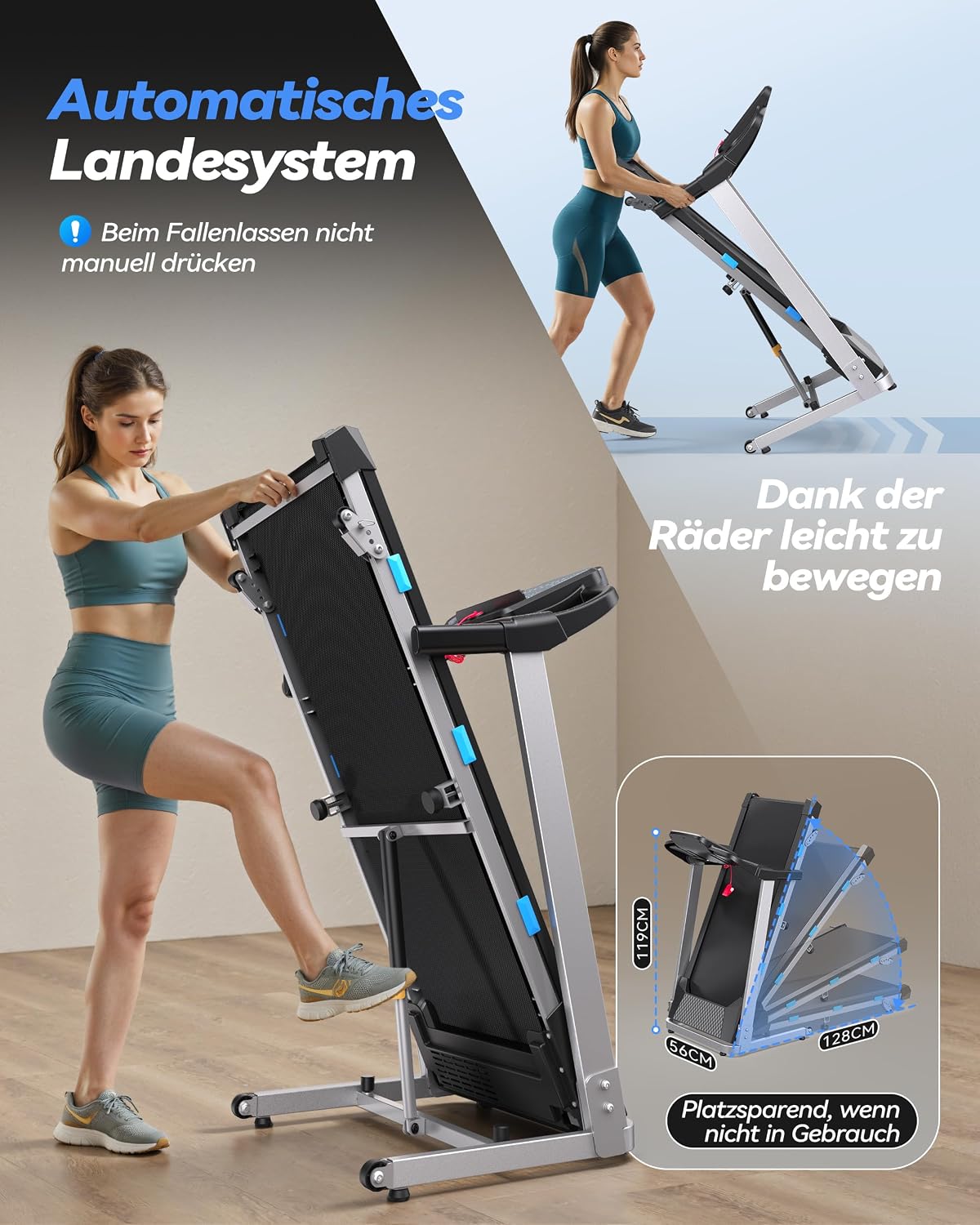 Klappbares Laufband TM015 mit Steigung 12 km/h 3,5 PS LED Display Bluetooth App Steuerung 12 Trainingsprogramme