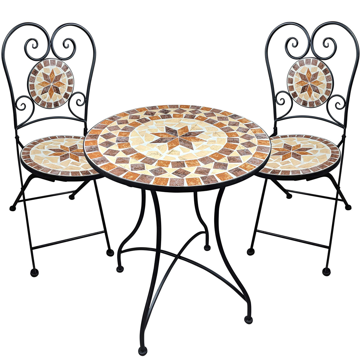 Mosaiktisch 2 Stühle Mosaik Sitzgarnitur Bistrotisch Sitzgruppe Balkonset Balkonmöbel