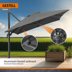 Rechteckiger Ampelschirm RHODOS GRANDE 400 x 300 cm aus Polyester mit Aluminiumgestell Kurbel 360° drehbar Anthrazit