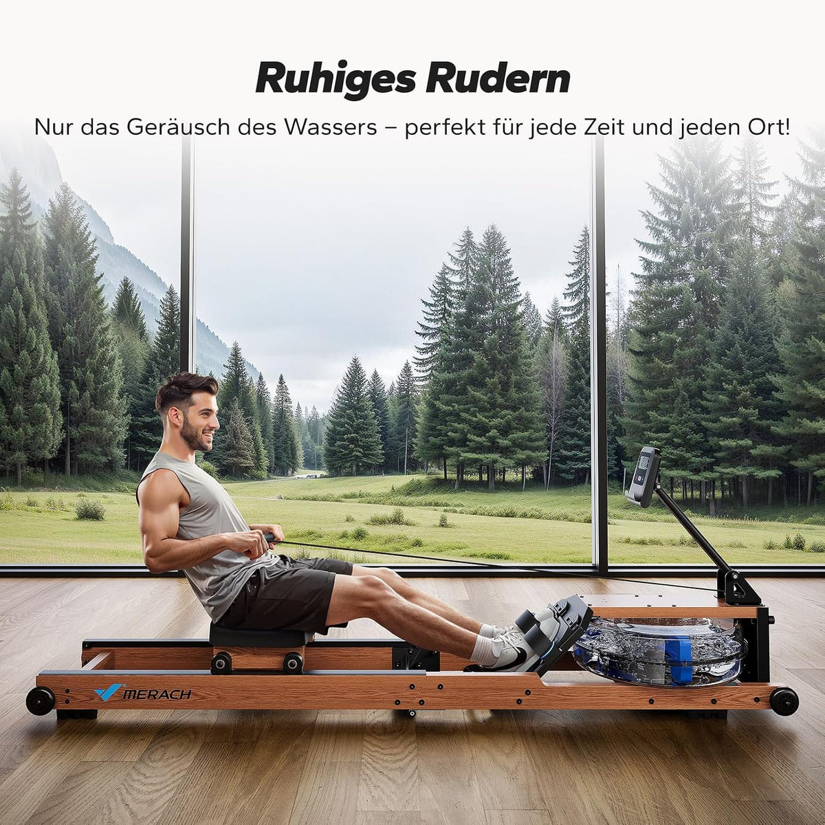 Wasser-Rudergerät MR-R28 Klappbar aus Gummibaumholz Wasserwiderstand LCD-Display 180 kg Belastbarkeit