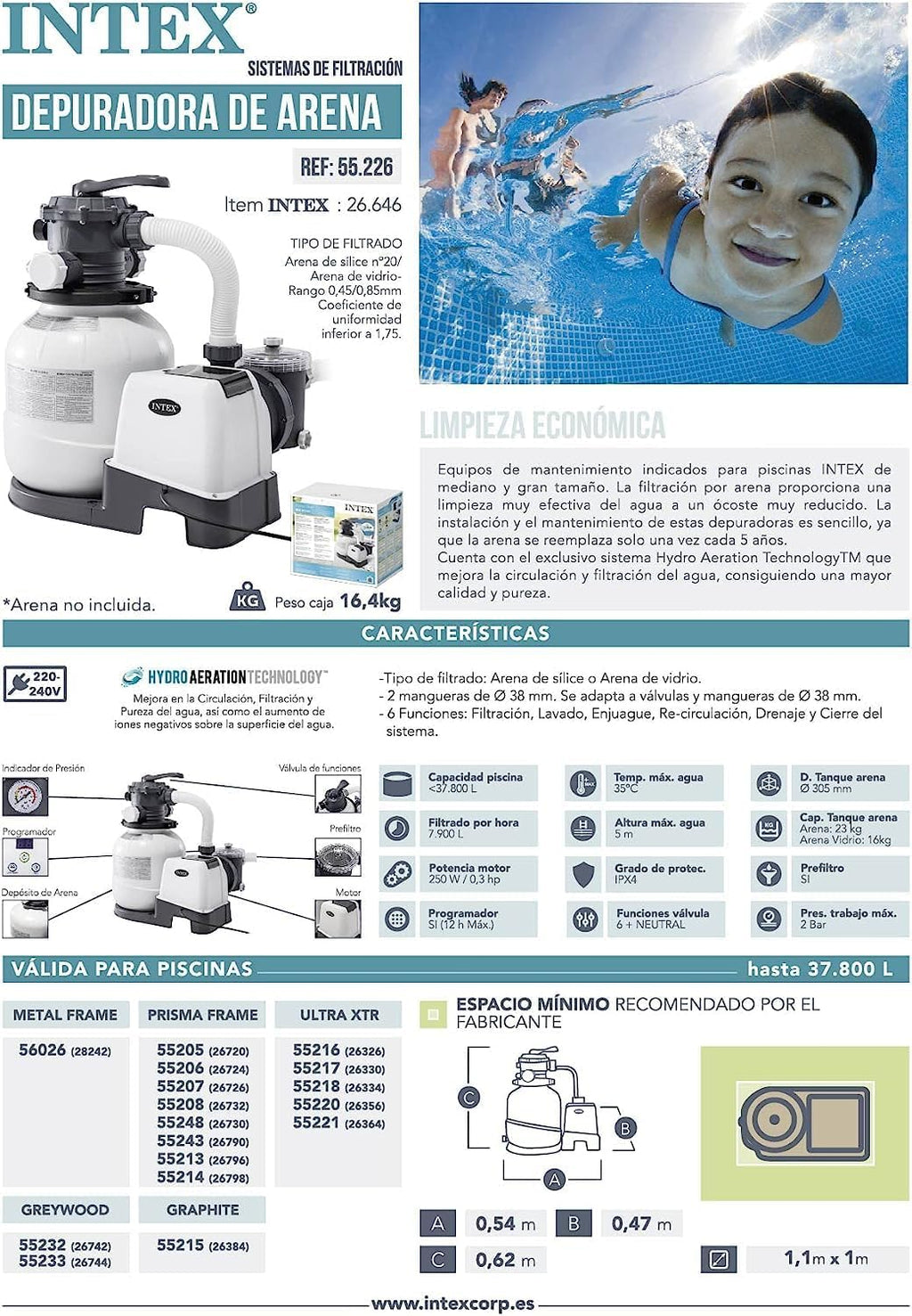 Sandfilteranlage für Pool 7900 l/h Krystal Clear für Aufstellpools bis 36000 l Modell 26646