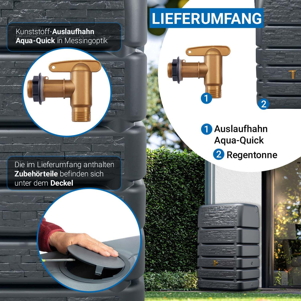 Regentonne Slim Stone Decor 510 Liter Mauertank 80 x 60 x 123 cm in Steinoptik mit Auslaufhahn