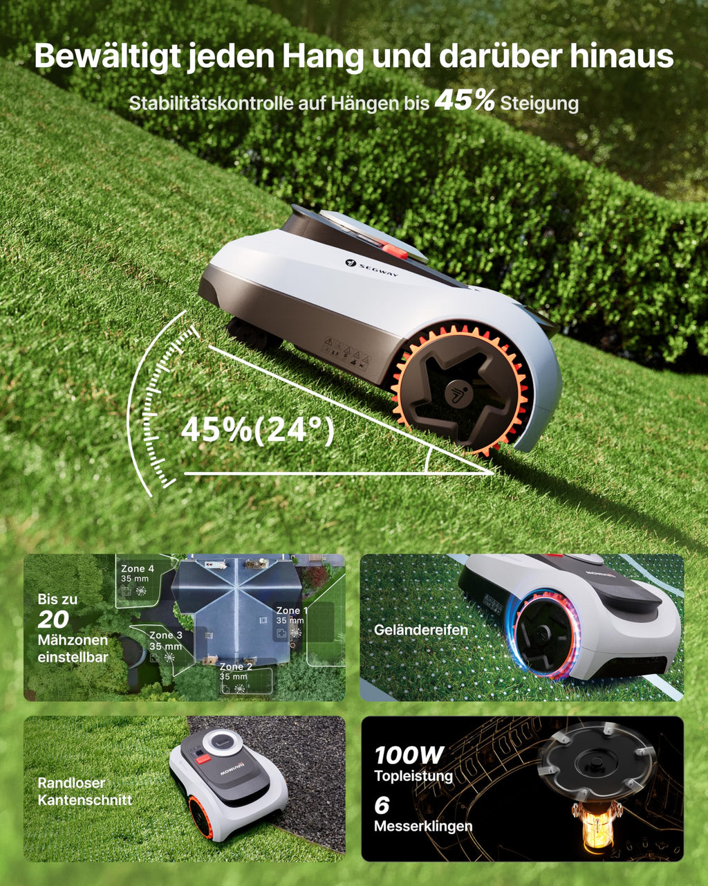 Mähroboter i208 LiDAR mit Garage M für 800 m² ohne Begrenzungskabel LiDAR Vision Navigation 45% Steigung 4G App-Steuerung
