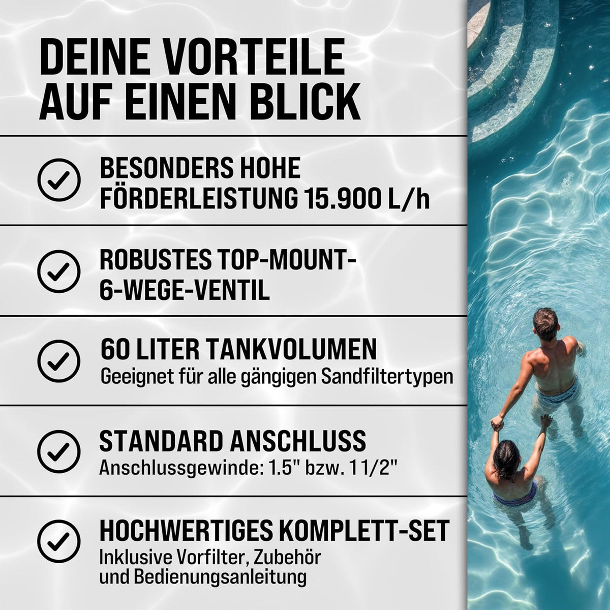 Sandfilteranlage Poolfilter 15900 l/h SF159 600W 7 Wege Ventil Ø32-38mm für Pools bis 70000L Filterpumpe 86,5x51x86,5 cm