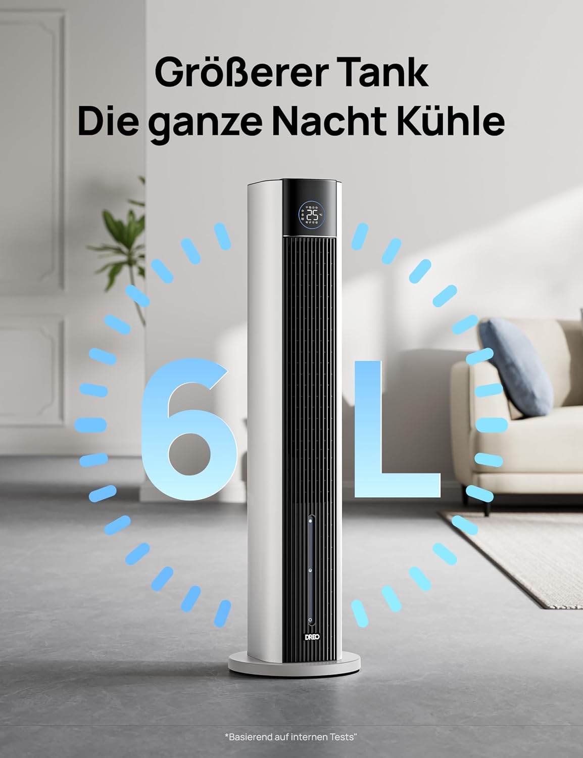 Turmventilator Verdunstungskühler 110 cm 4 Geschwindigkeiten 4 Modi App Steuerung 80° Oszillation 12h Timer DR-HEC002S