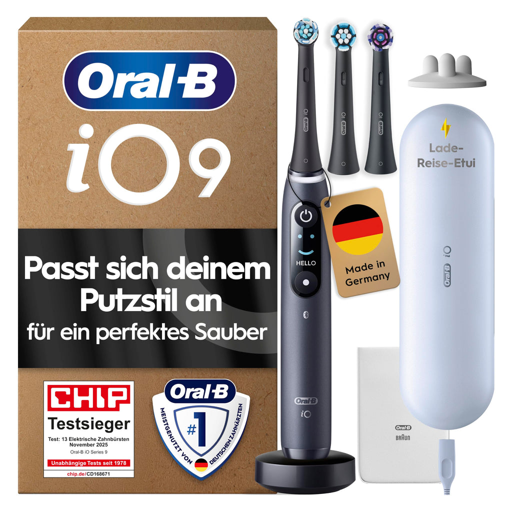 Elektrische Zahnbürste iO Series 9 7 Putzmodi runder Bürstenkopf App Andruckkontrolle 3 Aufsteckbürsten Lade-Reise-Etui