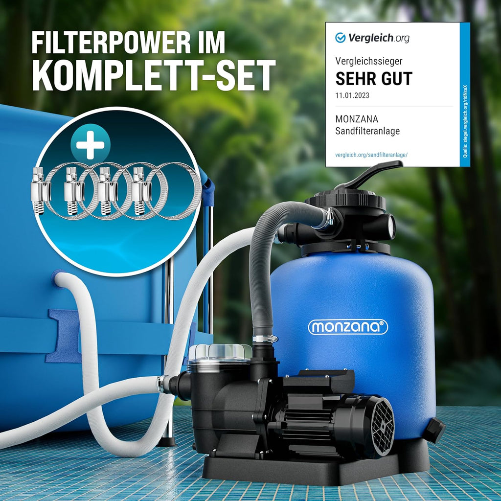 Sandfilteranlage Poolfilter 13200 l/h SF110K 600W 30L 7-Wege-Ventil bis 58000L Pool Ø32-38mm
