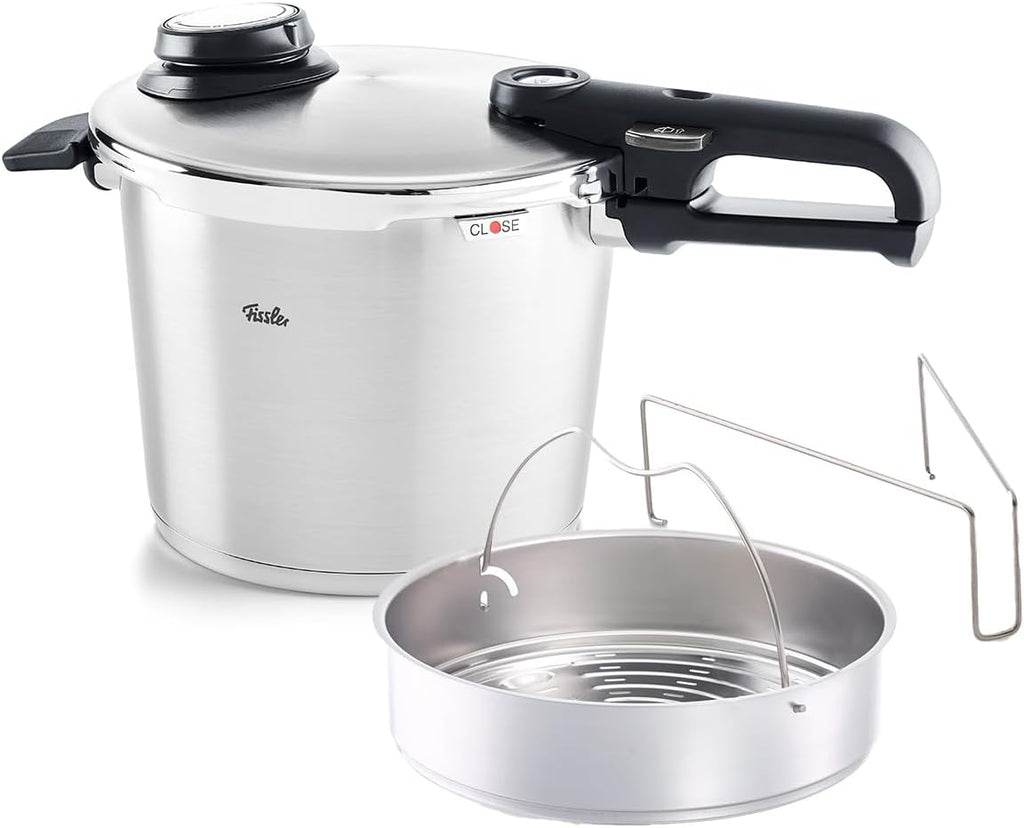 Schnellkochtopf Vitavit 6 L Ø 22 cm aus Edelstahl für Induktion mit 4 Garstufen Dampfgarfunktion und Einsatz