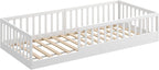 Bodenbett 90x200 cm Montessori Kinderbett Massivholz Kiefer mit Rausfallschutz und Roll-Lattenrost bis 200 kg