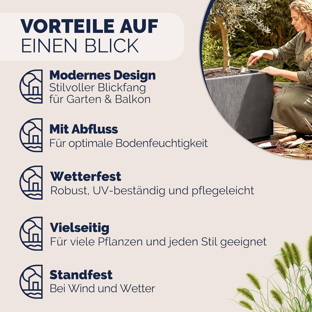 Blumenkasten 4er Set Ethica 80L 80x36x35cm Kunststoff Pflanzkasten mit Ablaufboden frostbeständig