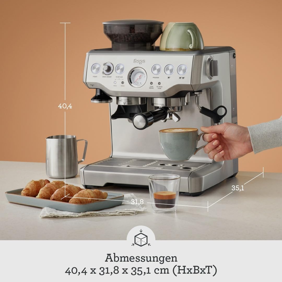 Espresso Siebträgermaschine mit integrierter Mühle und manuellem Milchaufschäumer Barista Express SES875BSS2EEU1A Edelstahl