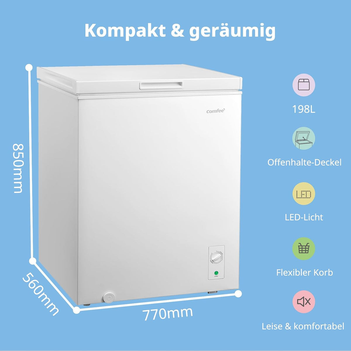 Gefriertruhe RCC202WH2EU 198L Kühl Gefrier 1-10°C -24--12°C 37dB Schnellgefrieren Inverter Weiß