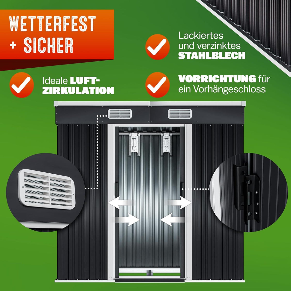 Metall Gerätehaus mit Schiebetür und Fundament 200x125x180 cm wetterfest 2 m² Gartenhaus anthrazit Stahlkonstruktion