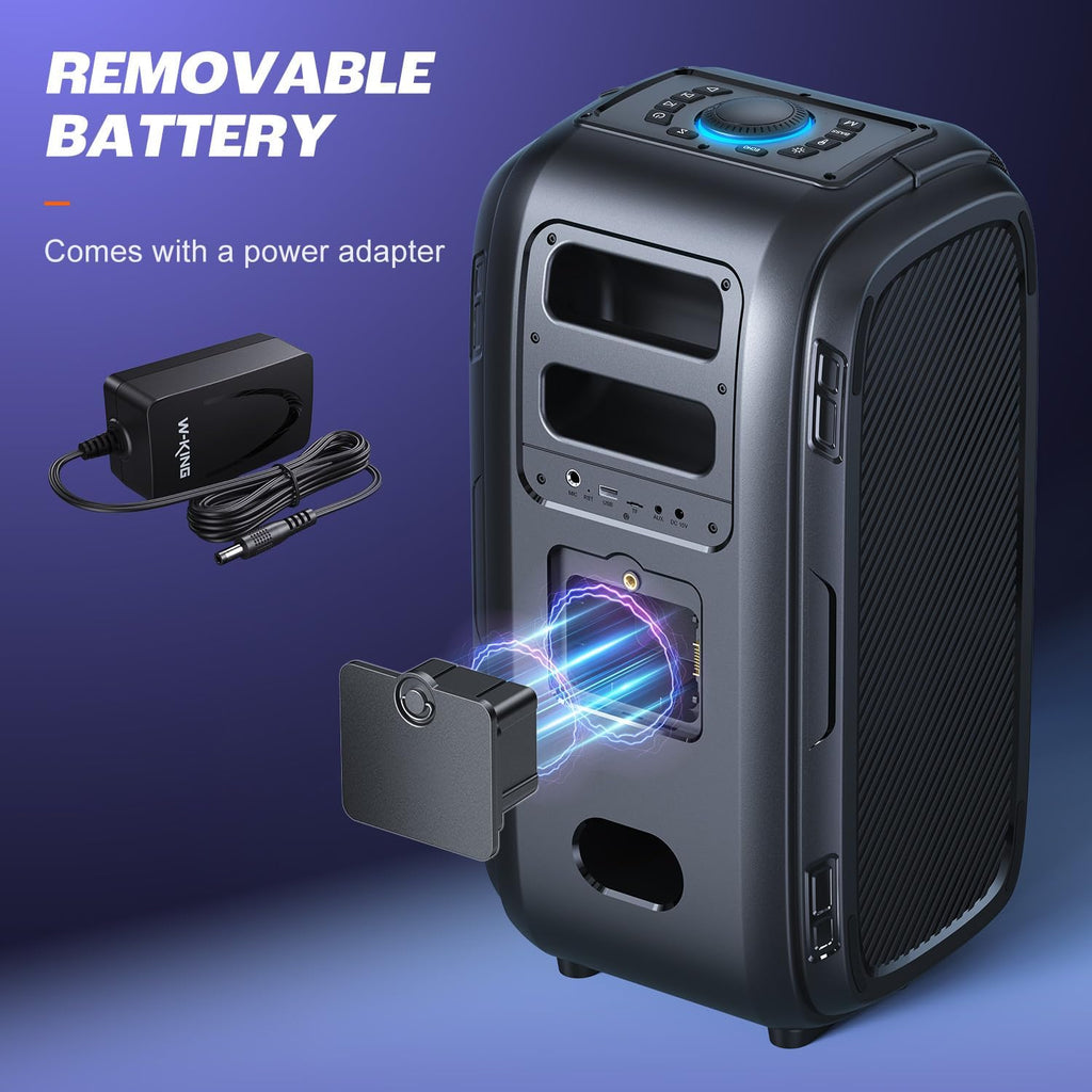 Bluetooth Party-Lautsprecher T9 Pro 270W mit Bluetooth 5.3 2 x 6,5 Zoll Woofern Mikrofon- und Gitarreneingang USB TF AUX Wechselakku