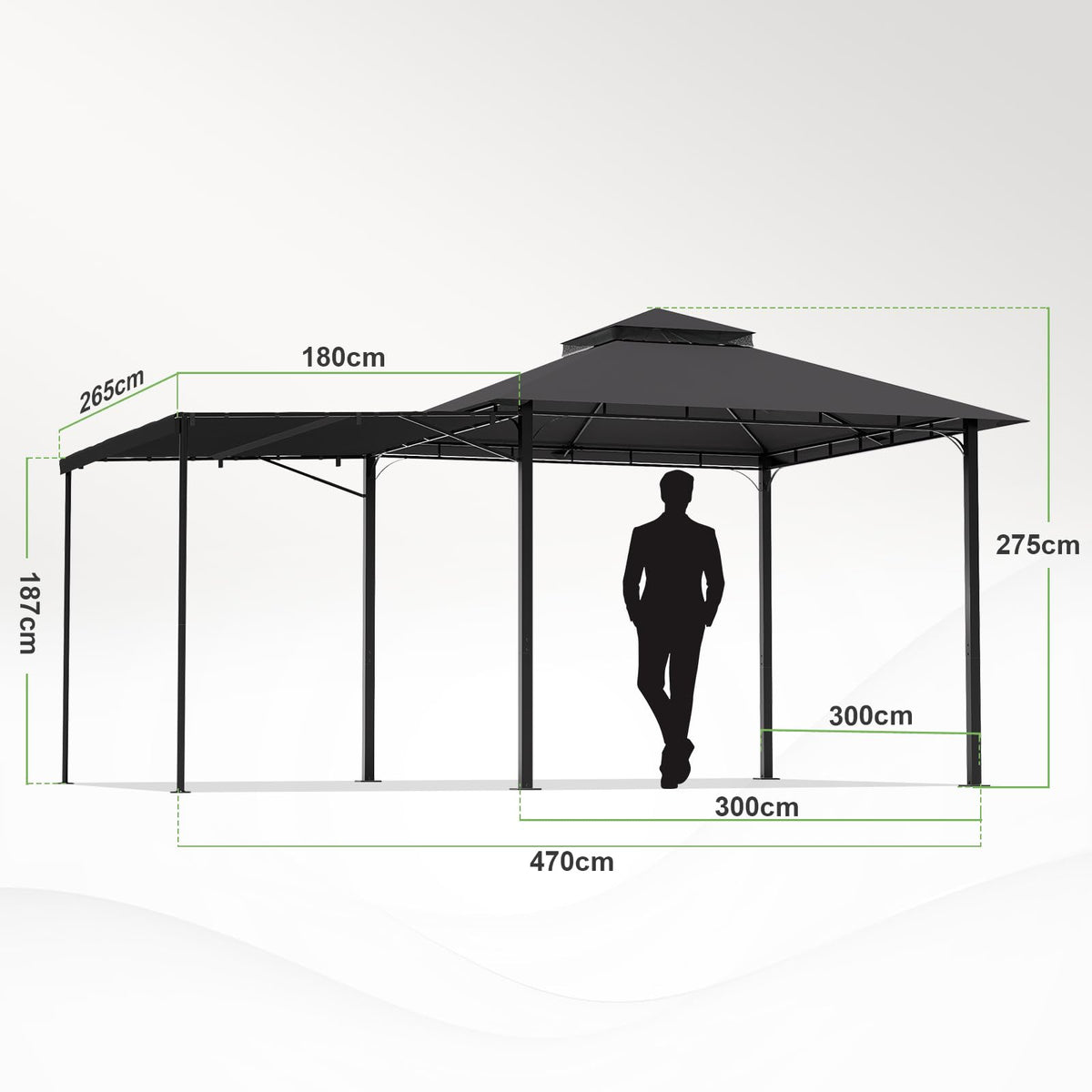 Pavillon 3 x 3 m Grillpavillon erweiterbar auf 3 x 4,8 m mit verstellbarer Markise 1,8 m Stahlgestell 4 Seitenwände