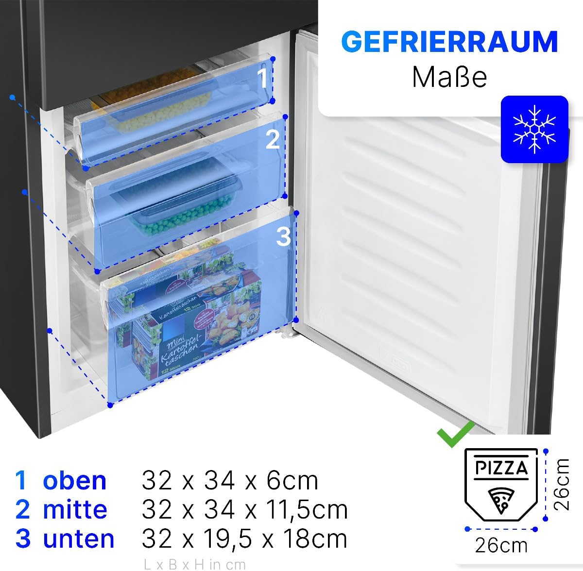 Kühlschrank mit Gefrierfach 175L KG 320.2 143cm 39dB freistehend 3 Ablagen 3 Gefrierschubladen Türanschlag wechselbar