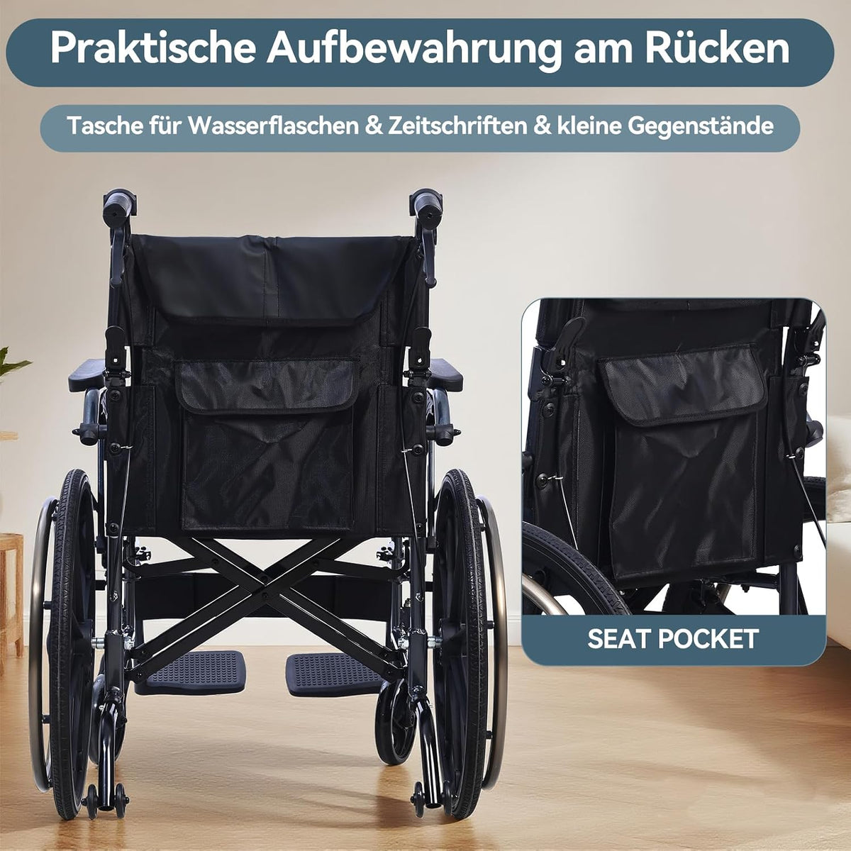 Rollstuhl Faltbar Leicht M4 11kg Aluminium Doppelpolster Stoßdämpfende Räder Abnehmbare Armlehnen Vollgummi Reifen