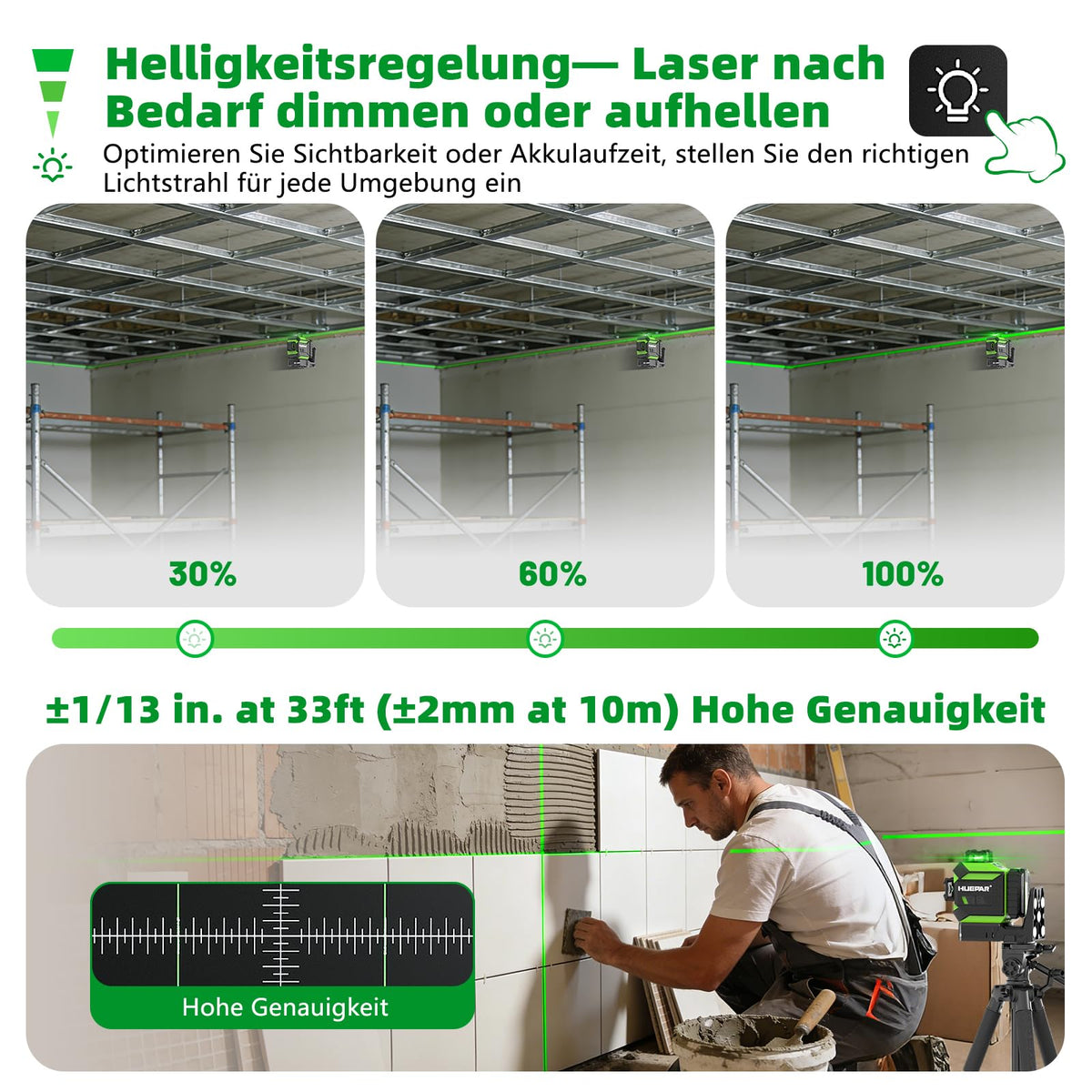 Kreuzlinienlaser 360° mit motorisierter Basis Fernbedienung automatischer Ausrichtung ±2 mm Präzision Pulsmodus 5200 mAh Akku