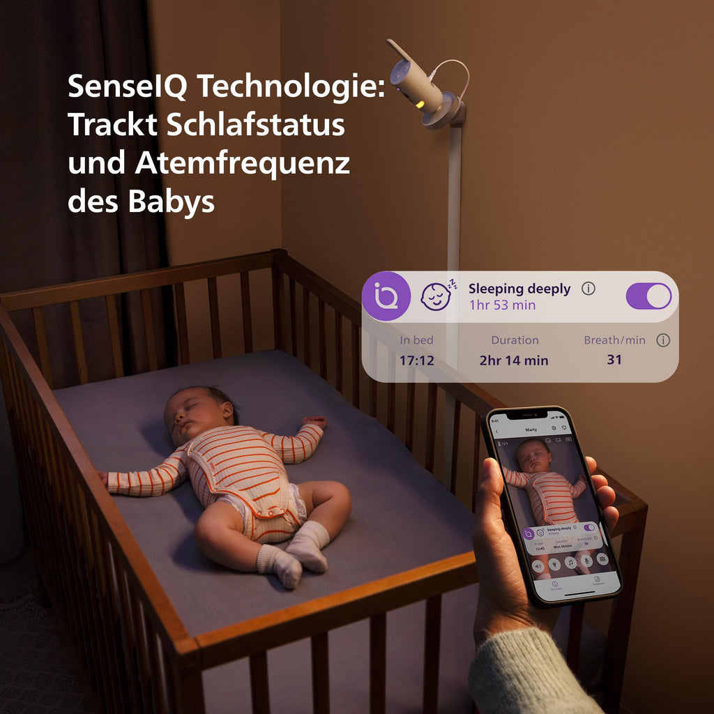 Babyphone mit App 1080p HD Kamera Schlaf- und Atemtracking KI Schreierkennung Wandhalterung Wi-Fi 400 m Reichweite