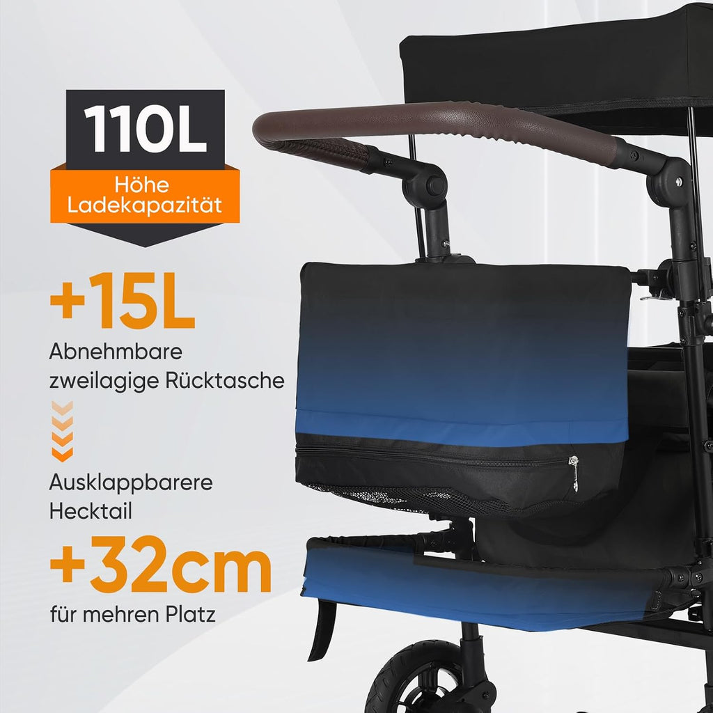 Faltbarer Bollerwagen mit Dach SS5050 110L PU Räder mit Bremsen 100kg Traglast Schiebegriff Kinder Transportwagen