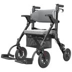 2-in-1 Rollator und Transportstuhl V-RL-Z51-E-BK faltbar aus Aluminium mit Sitz und Outdoor-Reifen bis 136 kg