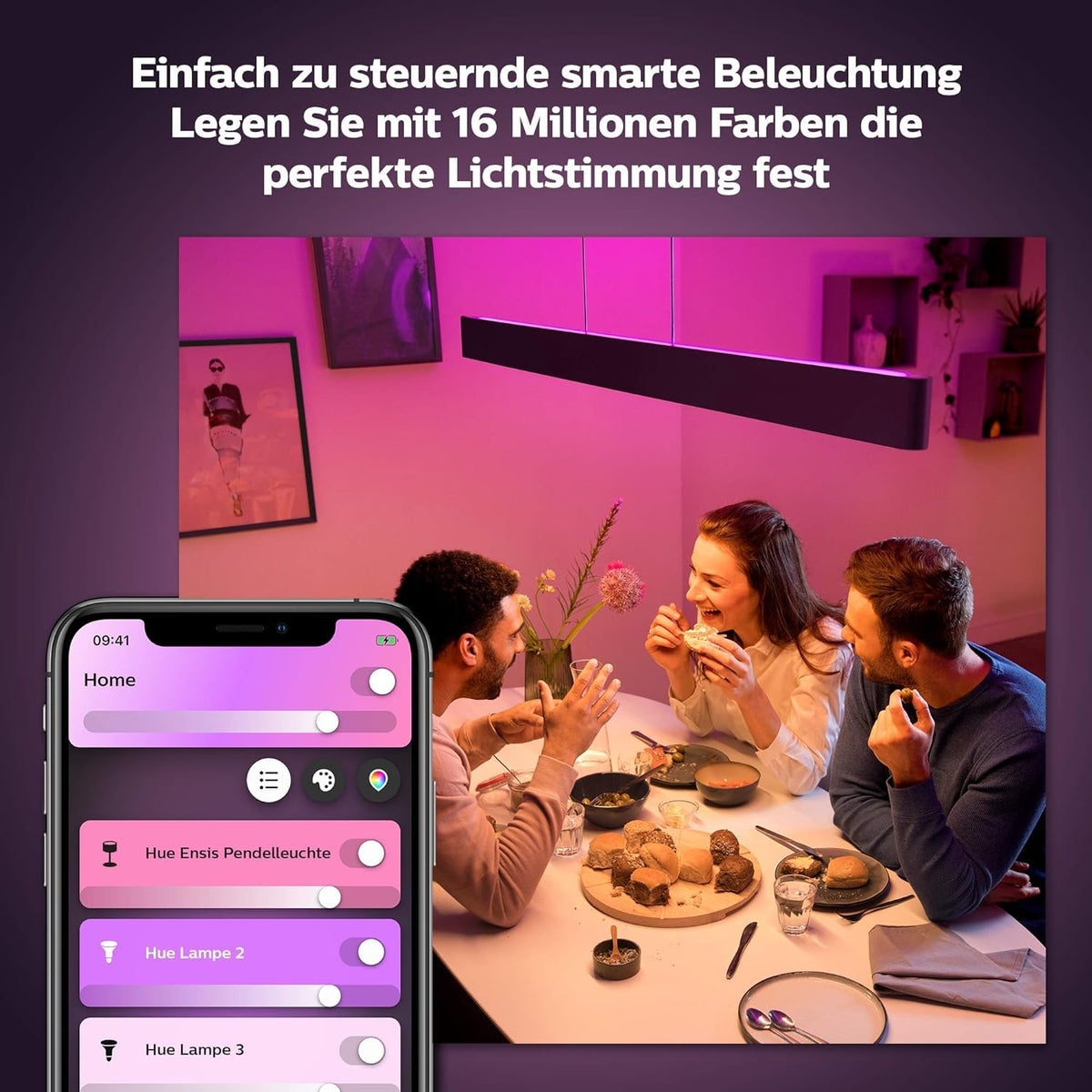 LED Pendelleuchte Ensis 5500 lm 79 W dimmbar mit 16 Mio. Farben App- und Sprachsteuerung Schwarz