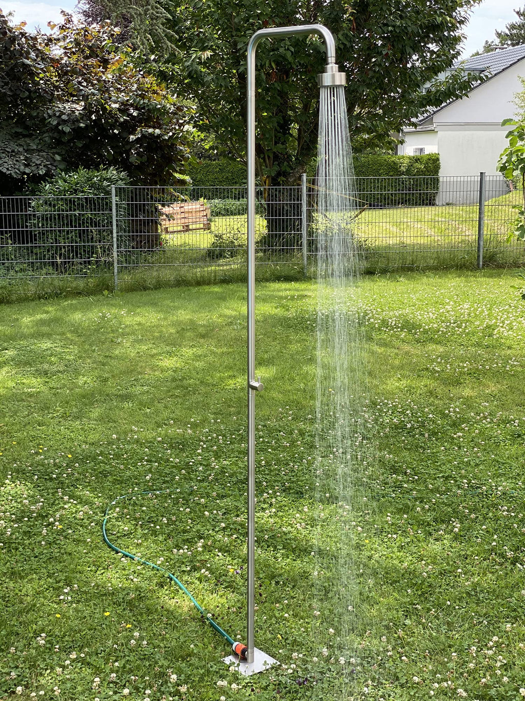 Gartendusche Aussendusche Pooldusche Edelstahl Nickel gebürstet 360° schwenkbarer Duschkopf 2 Strahlarten Antikalkdüsen