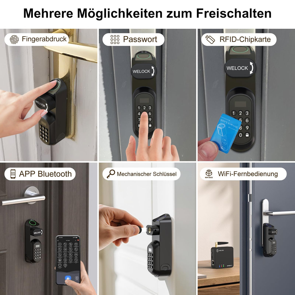Türschloss mit Fingerabdruck und PIN U81 6-in-1 App RFID Bluetooth WLAN für EU-Profiltüren 50-90 mm