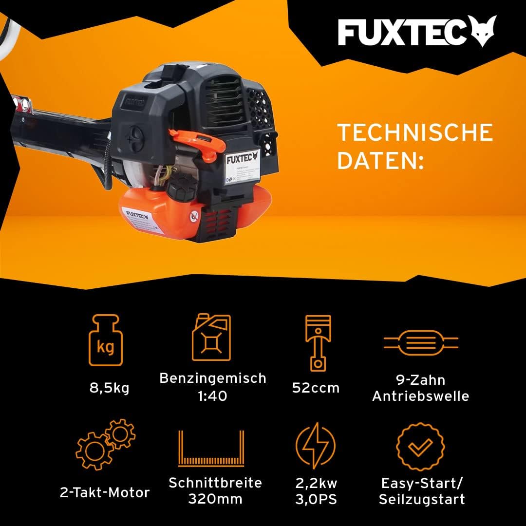 Benzin Motorsense 52 cm³ 3 PS 2-Takt mit Fadenmesser 30 cm Schnittbreite und Startsystem
