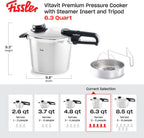 Schnellkochtopf Vitavit 6 L Ø 22 cm aus Edelstahl für Induktion mit 4 Garstufen Dampfgarfunktion und Einsatz