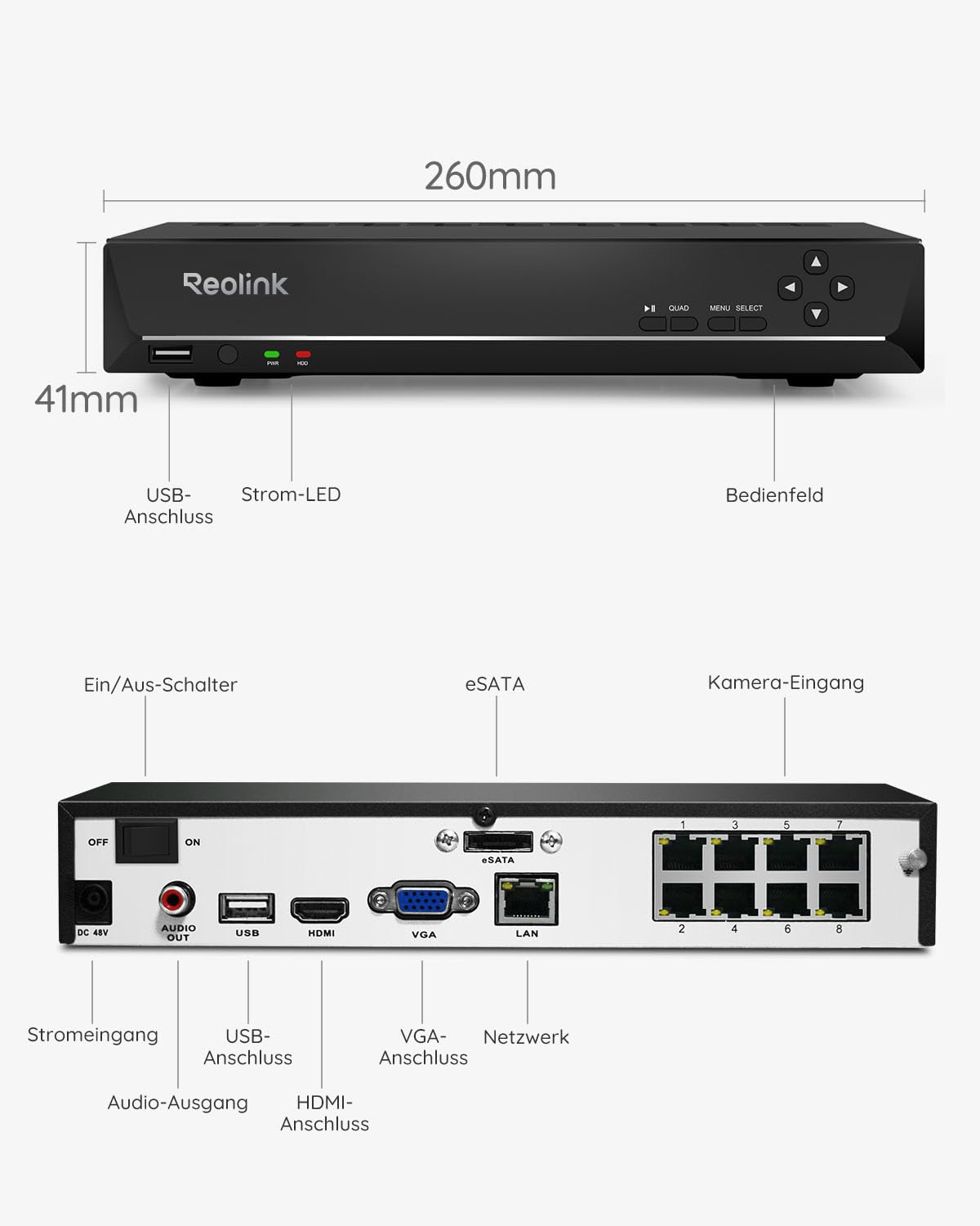 PoE NVR Überwachungsrekorder RLN8-410 8 Kanäle 2 TB Festplatte 4K IP-Kamera Unterstützung