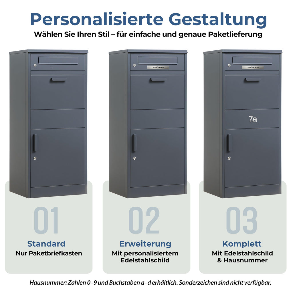 Paketbriefkasten mit Paketfach 85 l 112 x 50 x 39 cm verzinkter Stahl abschließbar freistehend mit 4 Schlüsseln Anthrazit